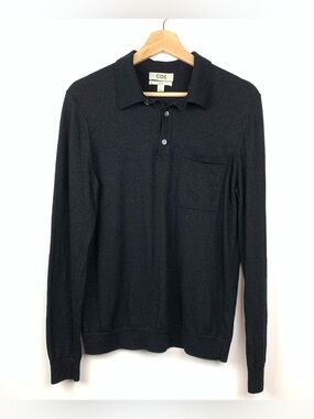 COS Sweater Collared Black Shimmer Metallic Sz Medium Slim Festive Long Sleeve